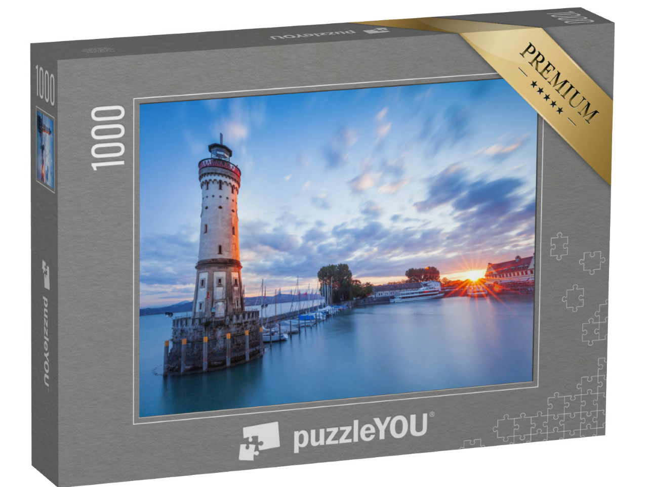 Puzzel 1000 stukjes „Vuurtoren in de haven van Lindau, Bodenmeer, Beieren“