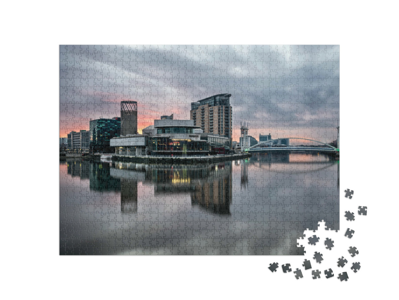 Puzzel 1000 stukjes „Rustige ochtend boven Salford Quays, Manchester“