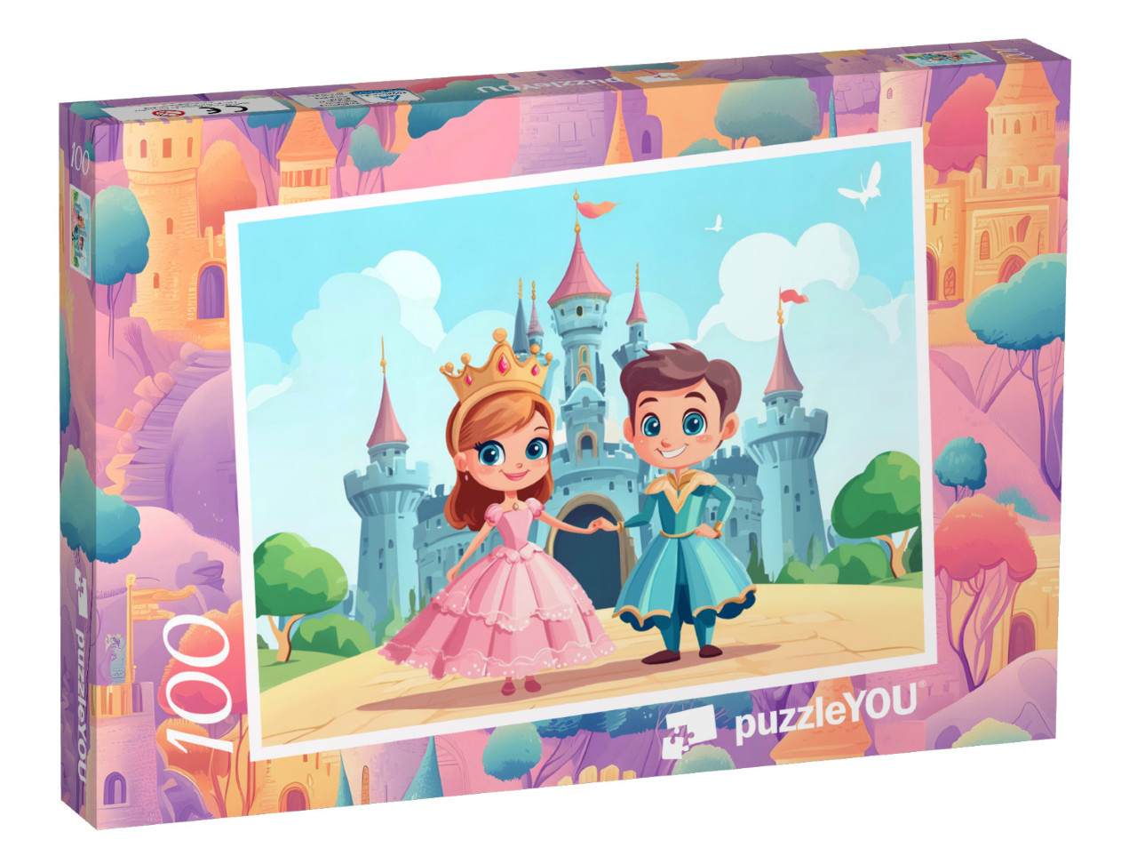 Puzzel 100 stukjes „Prinses en prins voor hun sprookjeskasteel“