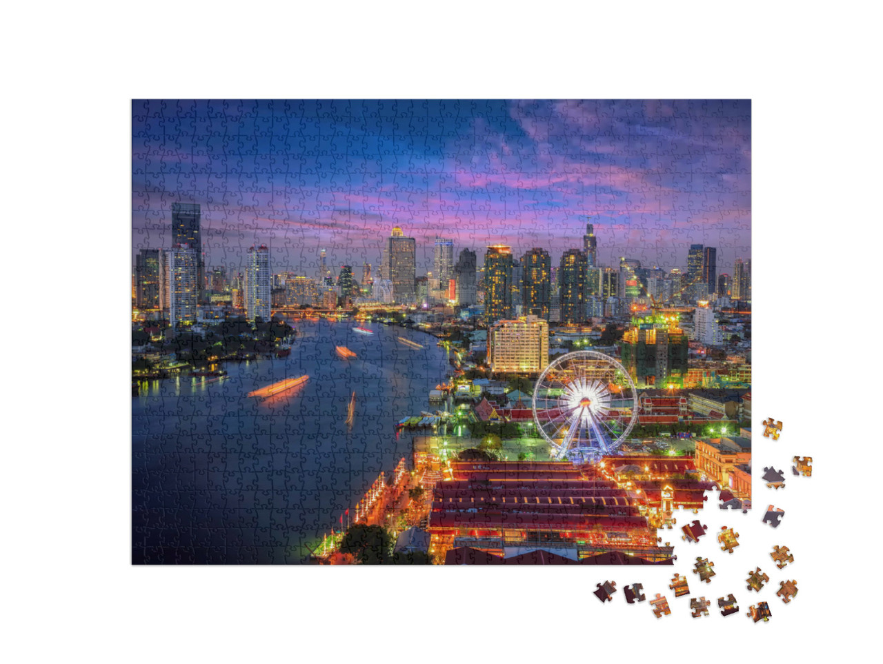 Puzzel 1000 stukjes „Stadsgezicht van Bangkok in de avond“