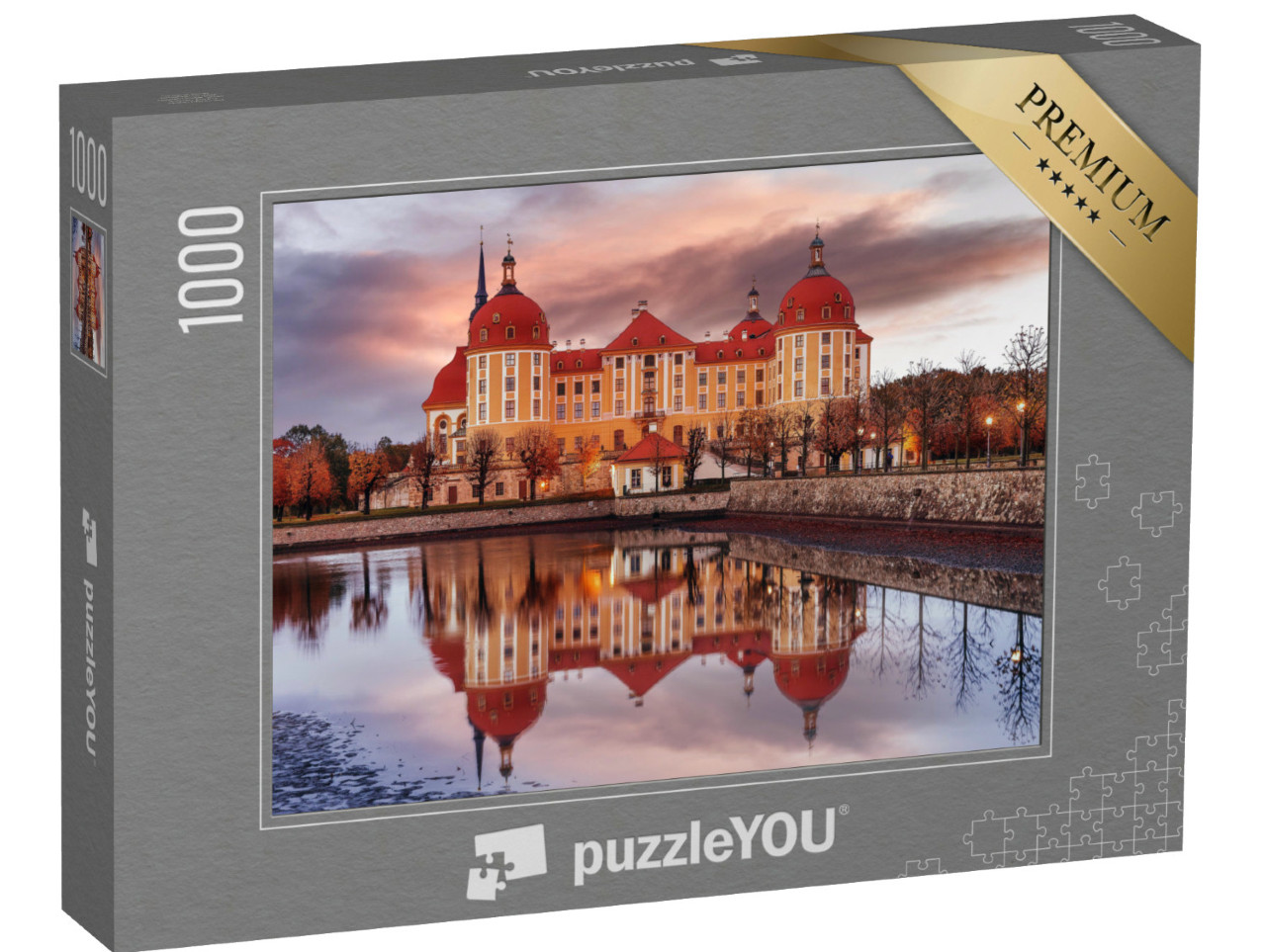 Puzzel 1000 stukjes „Pittoreske scène met dramatische lucht, Kasteel Moritzburg, Saksen“