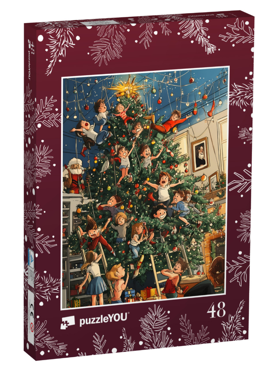 Puzzel 48 stukjes „Un Noël de folie : Les enfants s'ébattent dans le sapin de Noël“