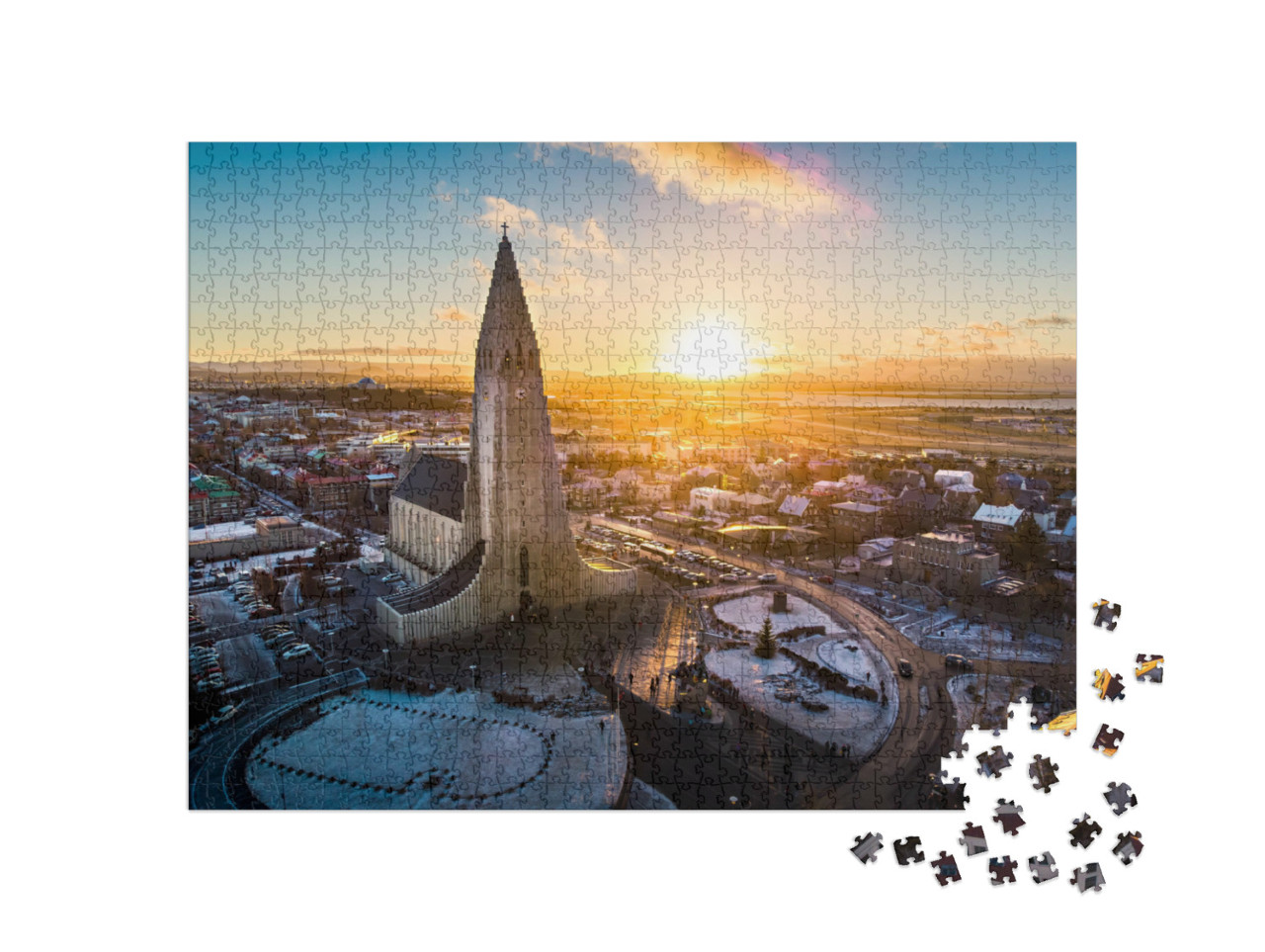 Puzzel 1000 stukjes „Hallgrimskirkja Kerk in Reykjavik, IJsland“