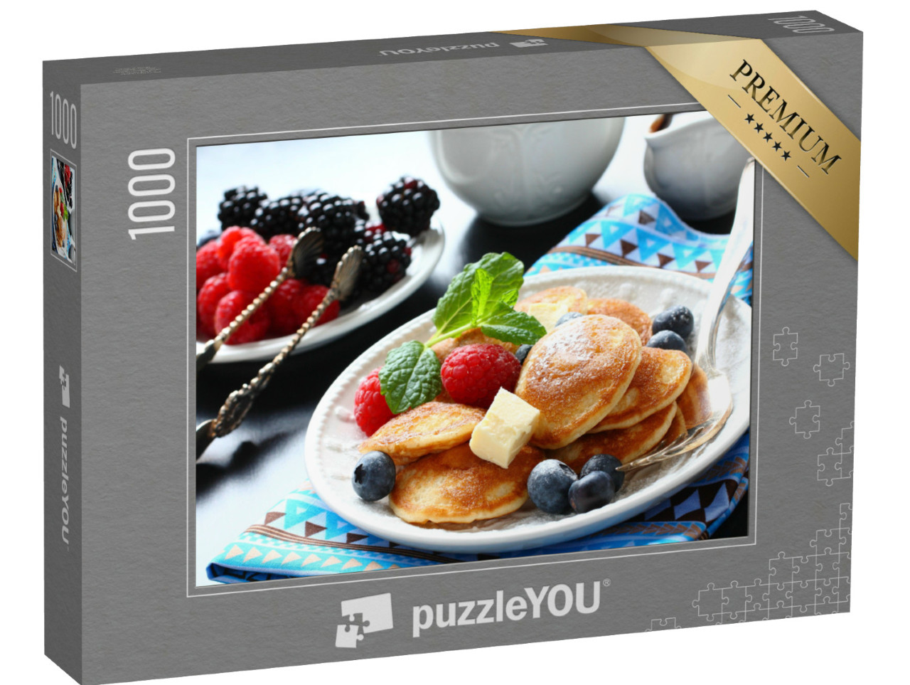 Puzzel 1000 stukjes „Poffertjes met bessen, bestrooid met poedersuiker“