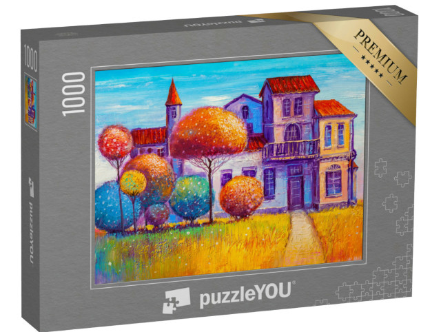 Puzzel 1000 stukjes „Olieverfschilderij: Mooi landhuis in de nazomer“