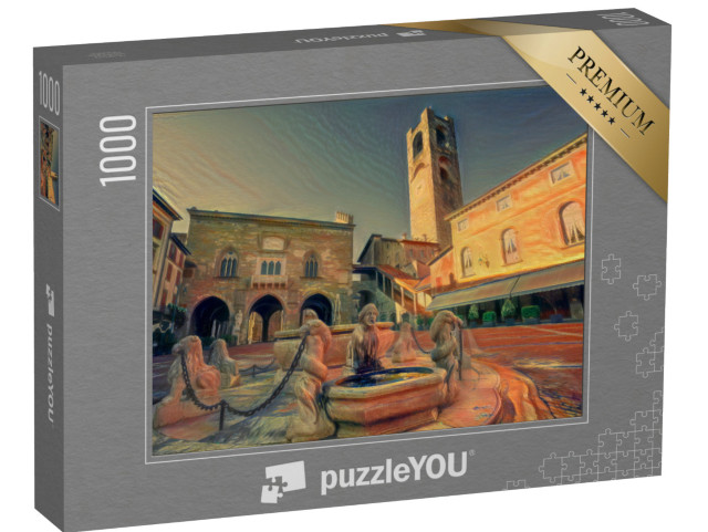 Puzzel 1000 stukjes „in de stijl van Edvard Munch, De schreeuw - Piazza Vecchia in het historische centrum van Bergamo“