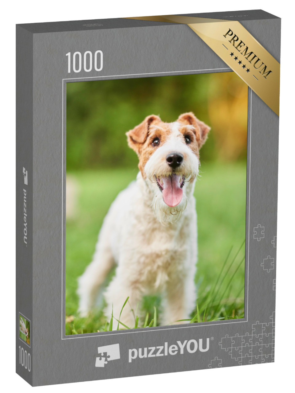 Puzzel 1000 stukjes „Gelukkige vos terriër in het gras“
