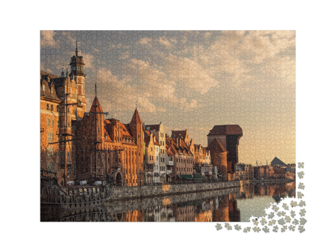 Puzzel 2000 stukjes „Stille ochtendsfeer: de oude binnenstad van Gdansk bij zonsopgang“