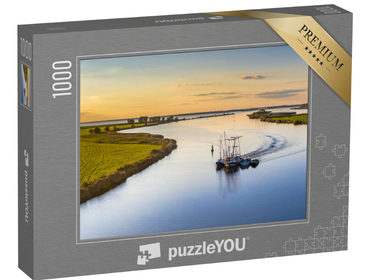 Puzzel 1000 stukjes „Zwarte Water bij het IJsselmeer met vissersboot, provincie Overijssel“