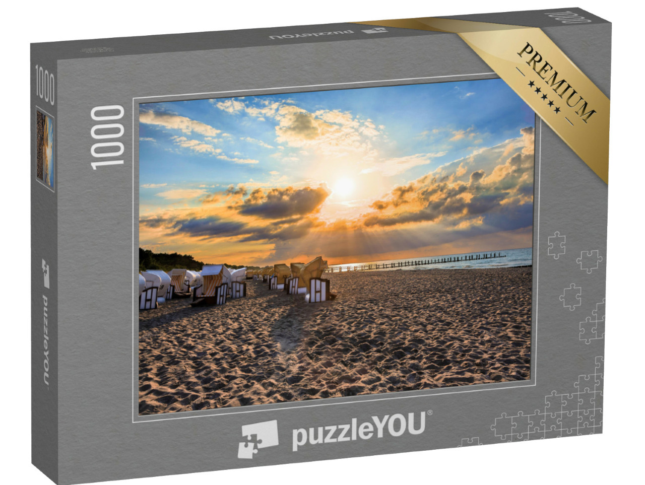 Puzzel 1000 stukjes „Kleurrijke zonsondergang op het strand“