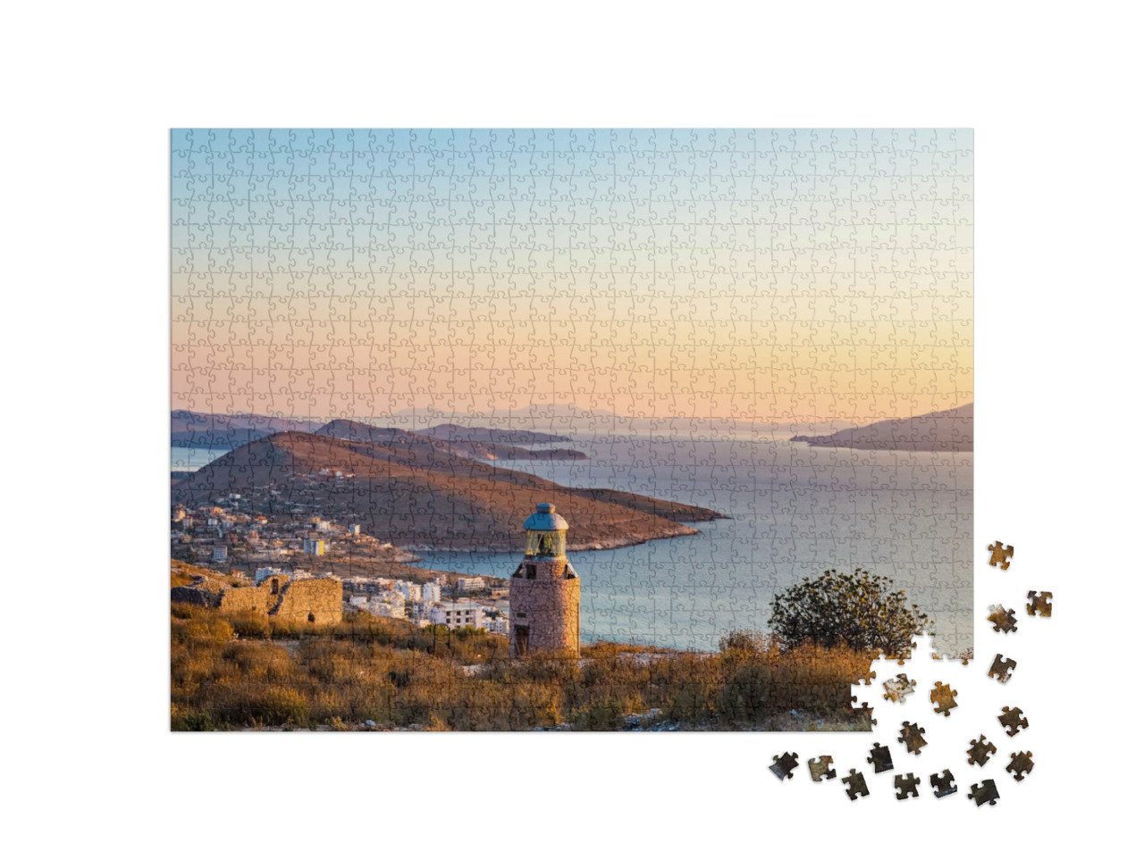 Puzzel 1000 stukjes „Prachtige zonsondergang op de Ionische Zee, Saranda, Albanië“