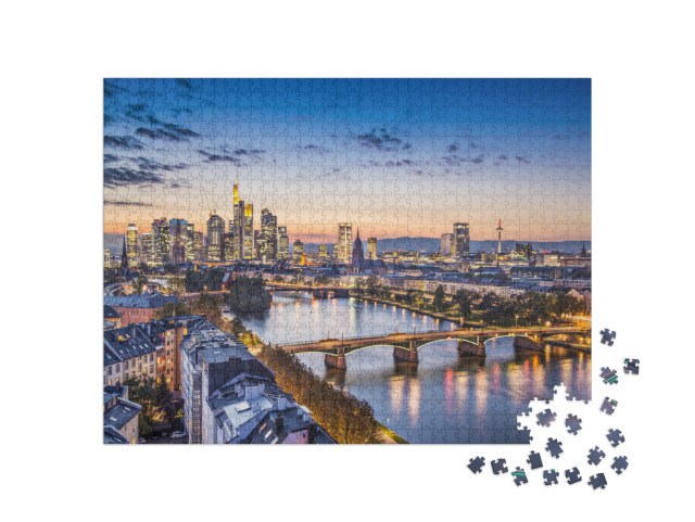 Puzzel 1000 stukjes „Avondsfeer boven Frankfurt am Main, Duitsland“