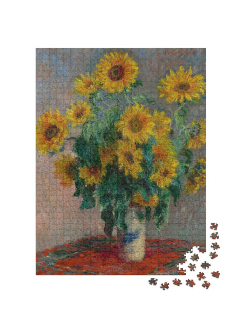 Puzzel 1000 stukjes „Boeket zonnebloemen, door Claude Monet, 1881, prachtig schilderij“