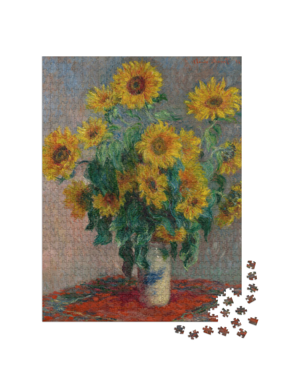 Puzzel 1000 stukjes „Boeket zonnebloemen, door Claude Monet, 1881, prachtig schilderij“