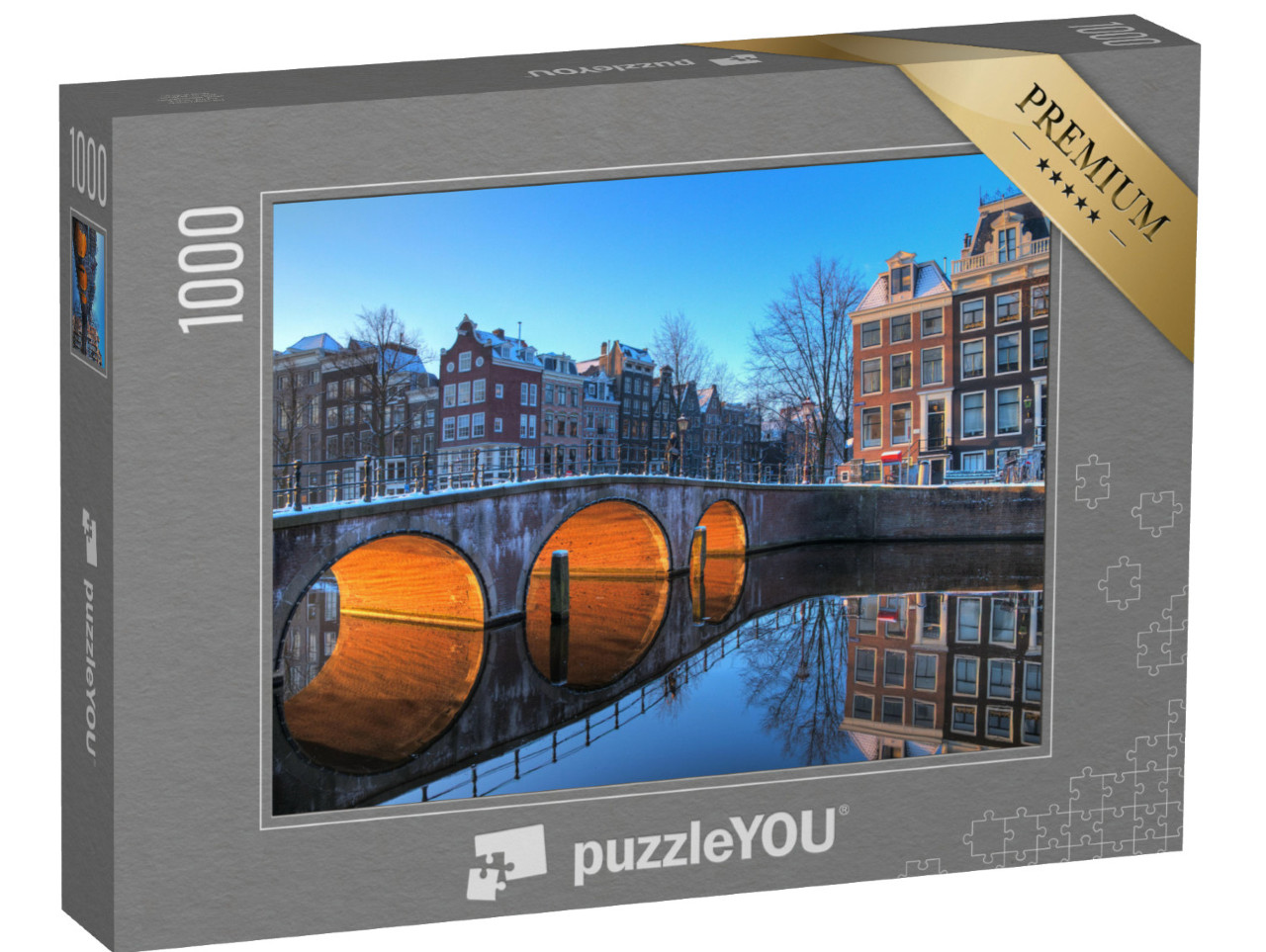 Puzzel 1000 stukjes „Prachtig winteruitzicht op een van de Amsterdamse grachten die op de Werelderfgoedlijst van Unesco staan“