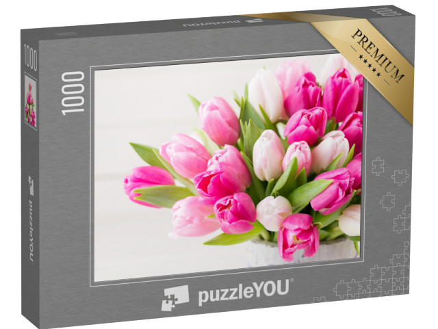 Puzzel 1000 stukjes „Roze tulpen met Pasen“