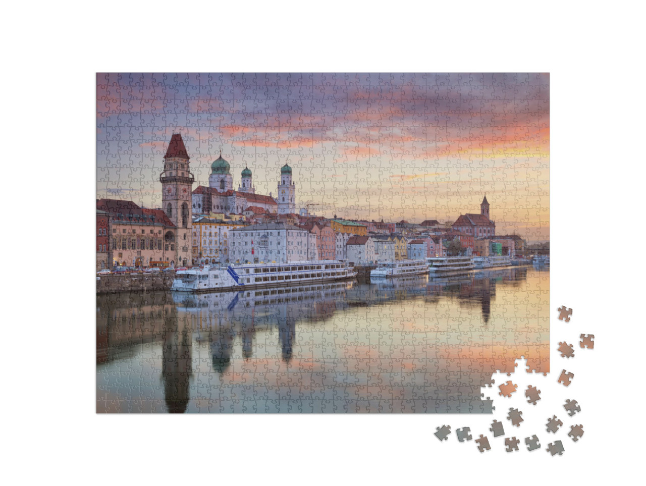 Puzzel 1000 stukjes „Passau: Stad bij zonsondergang, Beieren, Duitsland“