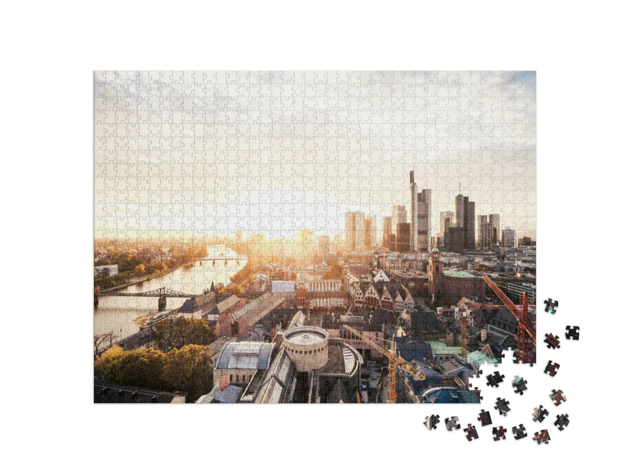 Puzzel 1000 stukjes „Zonsondergang boven de skyline van Frankfurt“
