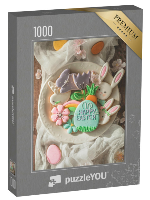 Puzzel 1000 stukjes „Vrolijk Pasen: heerlijke paaskoekjes in een kom“