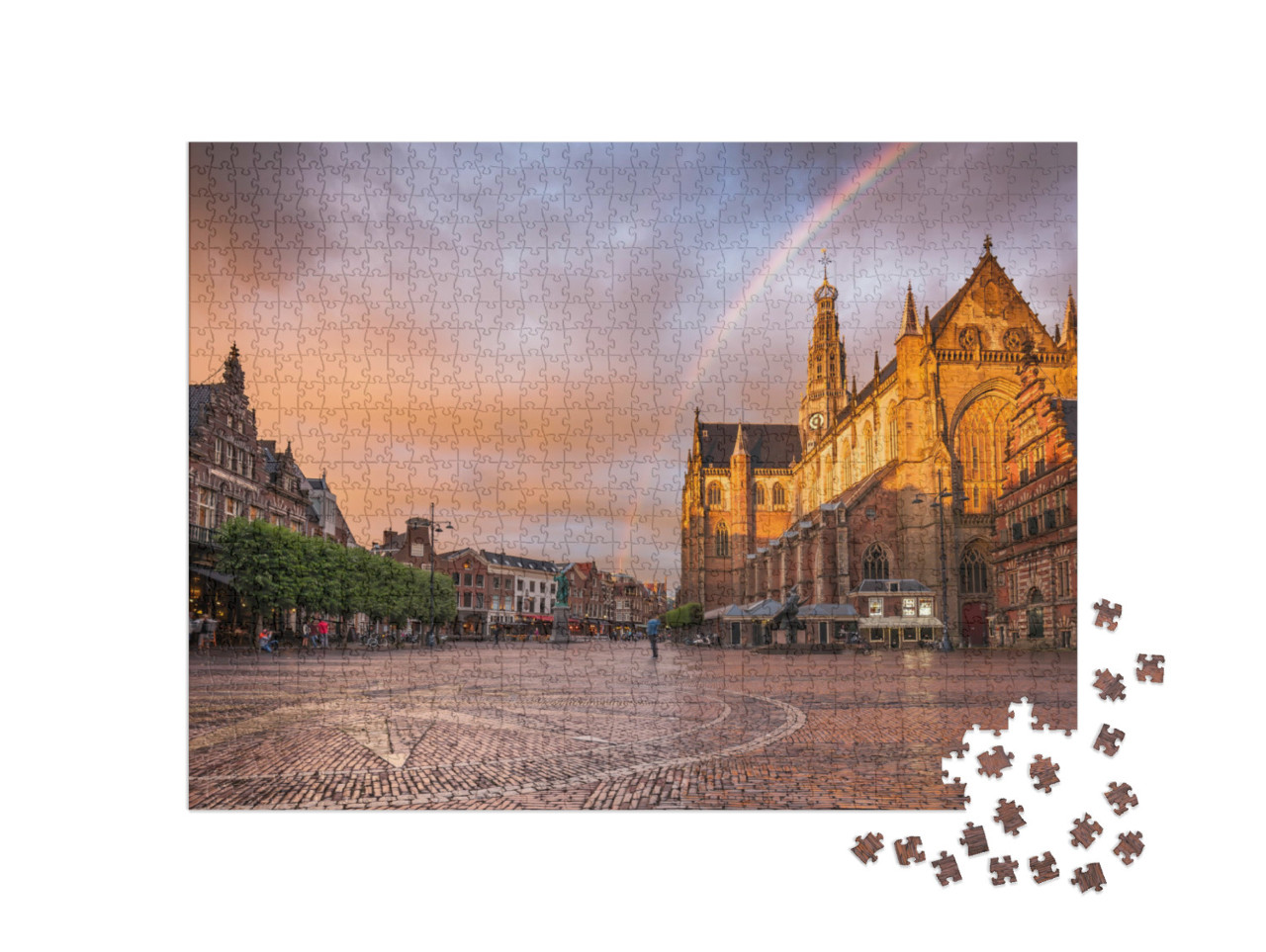 Puzzel 1000 stukjes „Prachtige regenboog boven de Grote Markt in Haarlem, Nederland“
