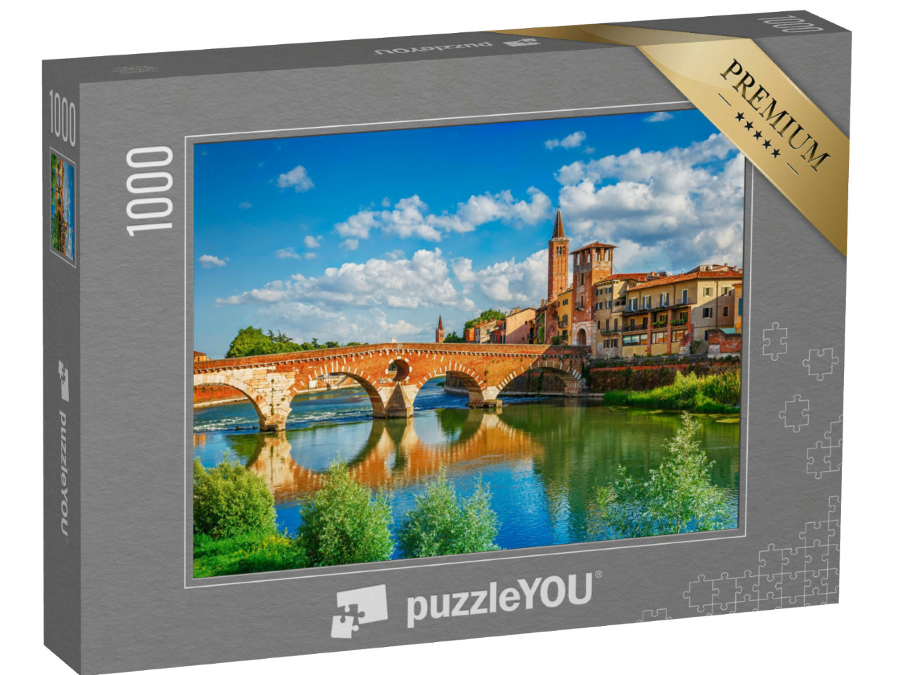 Puzzel 1000 stukjes „Panoramisch uitzicht op de Ponte Pietra, Verona, Italië“