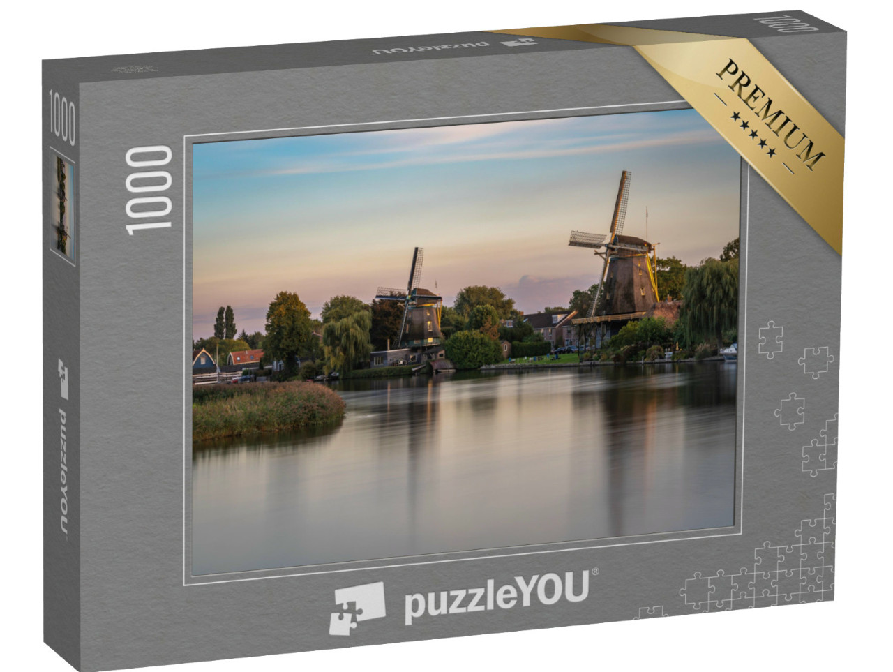 Puzzel 1000 stukjes „Landschap met traditionele Nederlandse windmolens langs de Vecht“