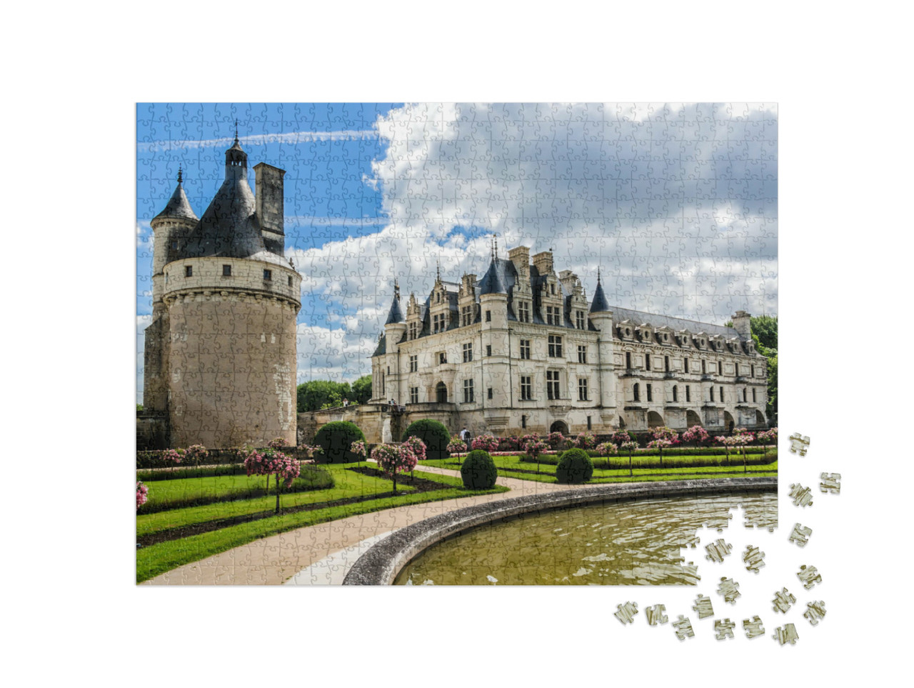 Puzzel 1000 stukjes „Kasteel van Chenonceau aan de rivier de Cher, Frankrijk“