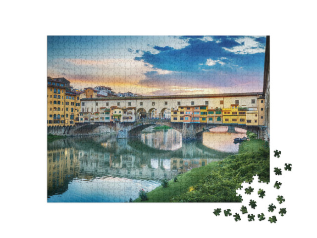 Puzzel 1000 stukjes „Ponte Vecchio aan de rivier de Arno in Florence, Italië“