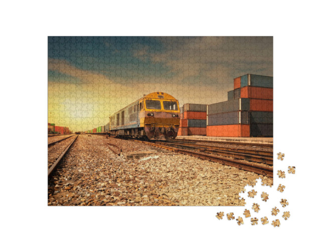 Puzzel 1000 stukjes „Goederenstation bij zonsondergang“