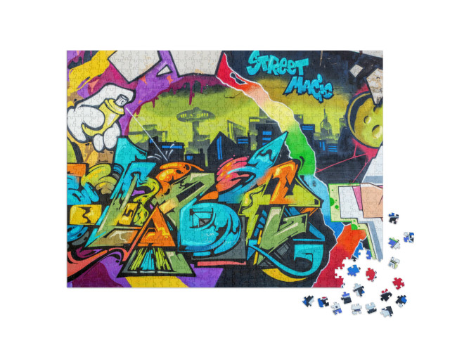 Puzzel 1000 stukjes „Muur is versierd met abstracte tekeningen“