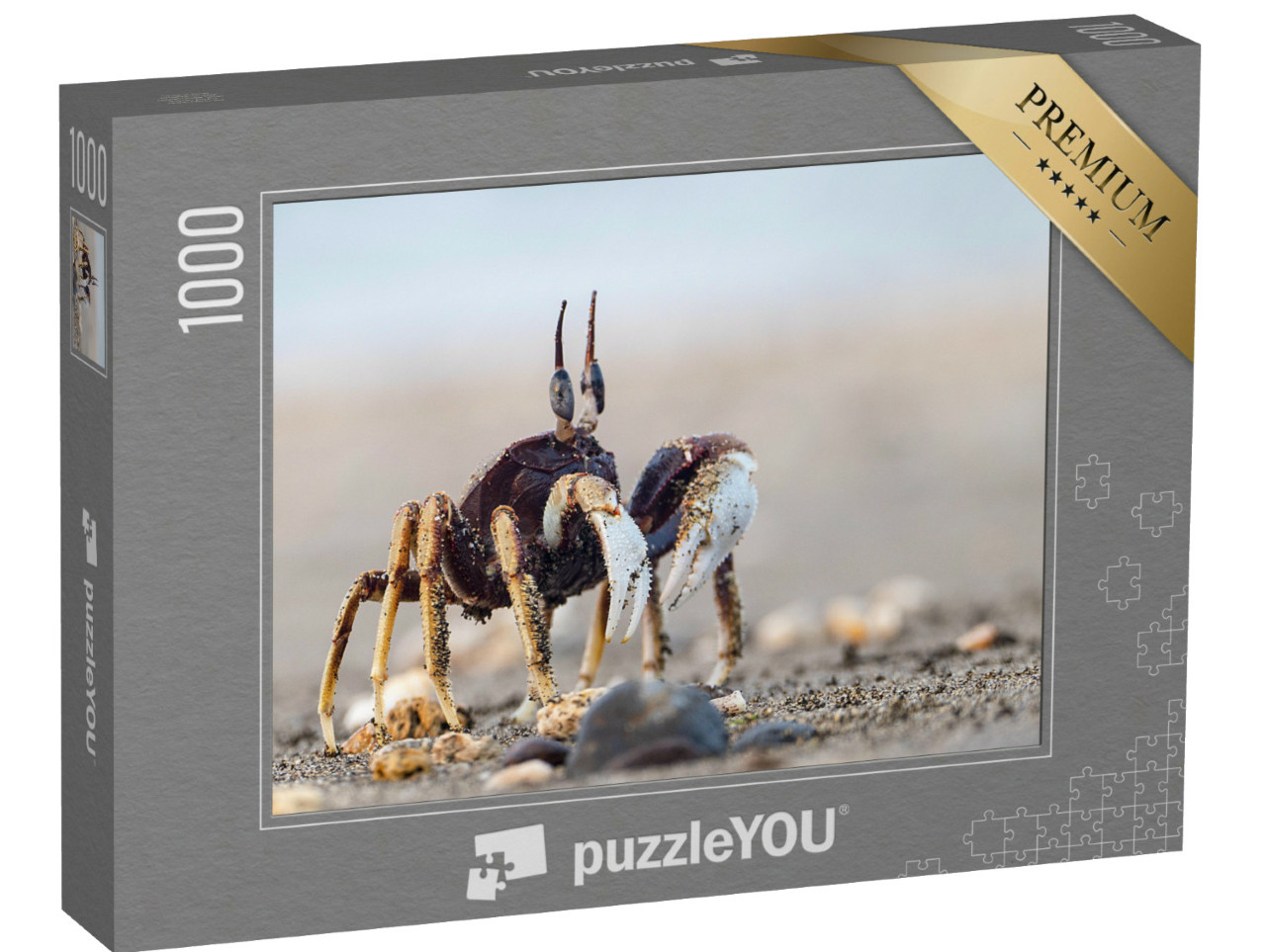 Puzzel 1000 stukjes „Nieuwsgierige krab op het zandstrand“