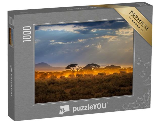 Puzzel 1000 stukjes „Olifantenmigratie in de avond op de Afrikaanse savanne“