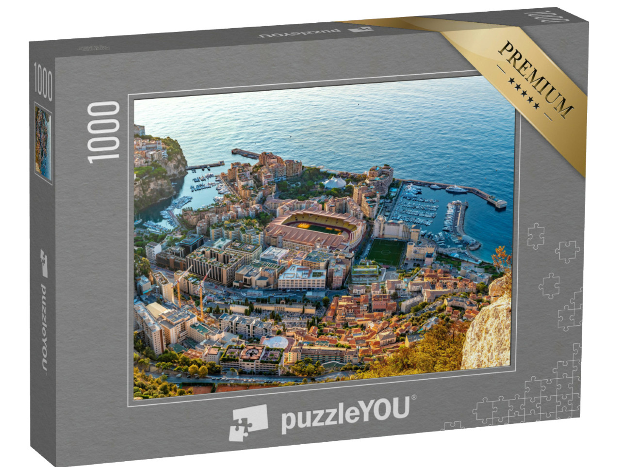 Puzzel 1000 stukjes „Zonsopgang bij het stadion van Monaco: luchtfoto“