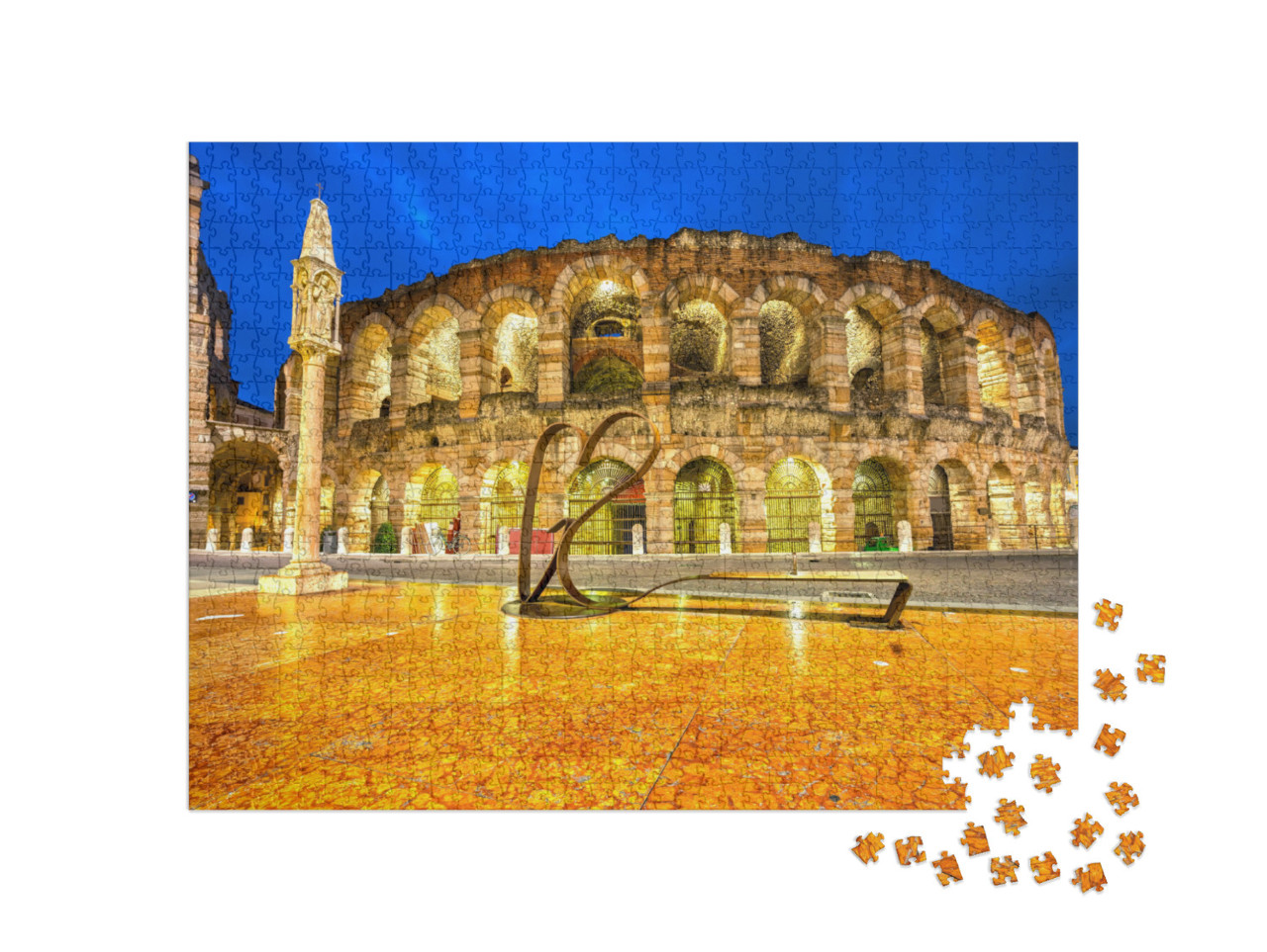 Puzzel 1000 stukjes „Nachtopname van de beroemde Arena, Verona, Italië“