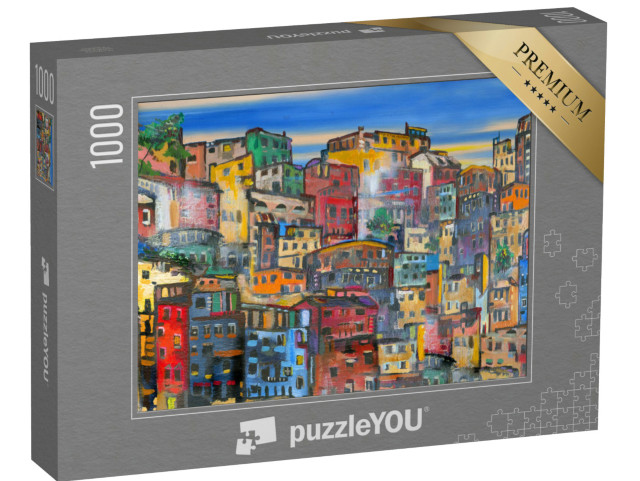 Puzzel 1000 stukjes „Afbeelding: Kleurrijke, dicht opeengepakte huisgevels“